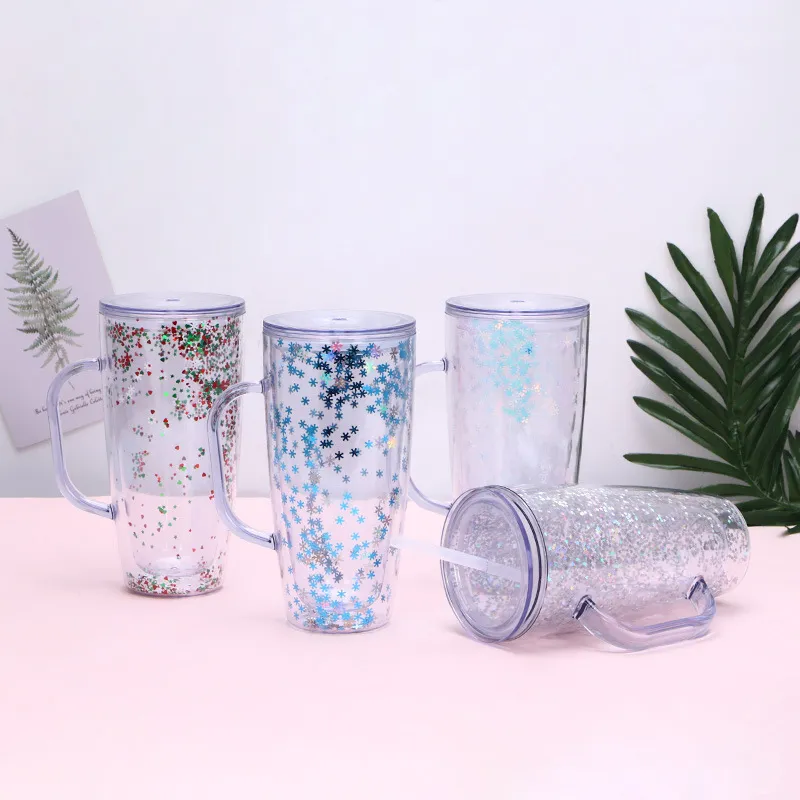 Double Wall Clear Plastic Glitter For Tumblers With Straws And Handle  Perfect For Travel And Sipping Included From Hc_network, $6.39