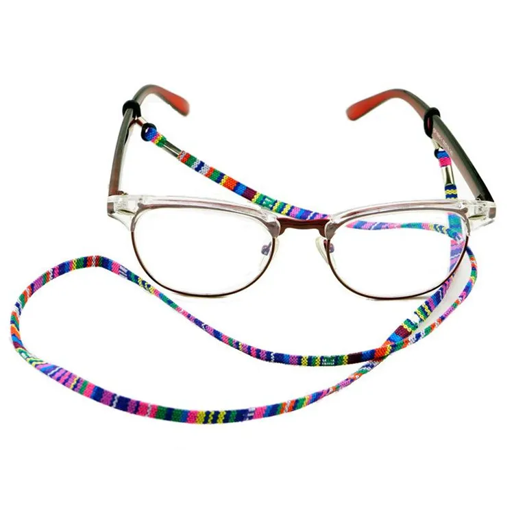 Chaîne de lunettes de soleil en coton imprimé de qualité en gros, imprimés en porcelaine, style de chaîne traditionnel, lunettes de lecture antidérapantes, corde de retenue de cordon de cou, boucle en silicone