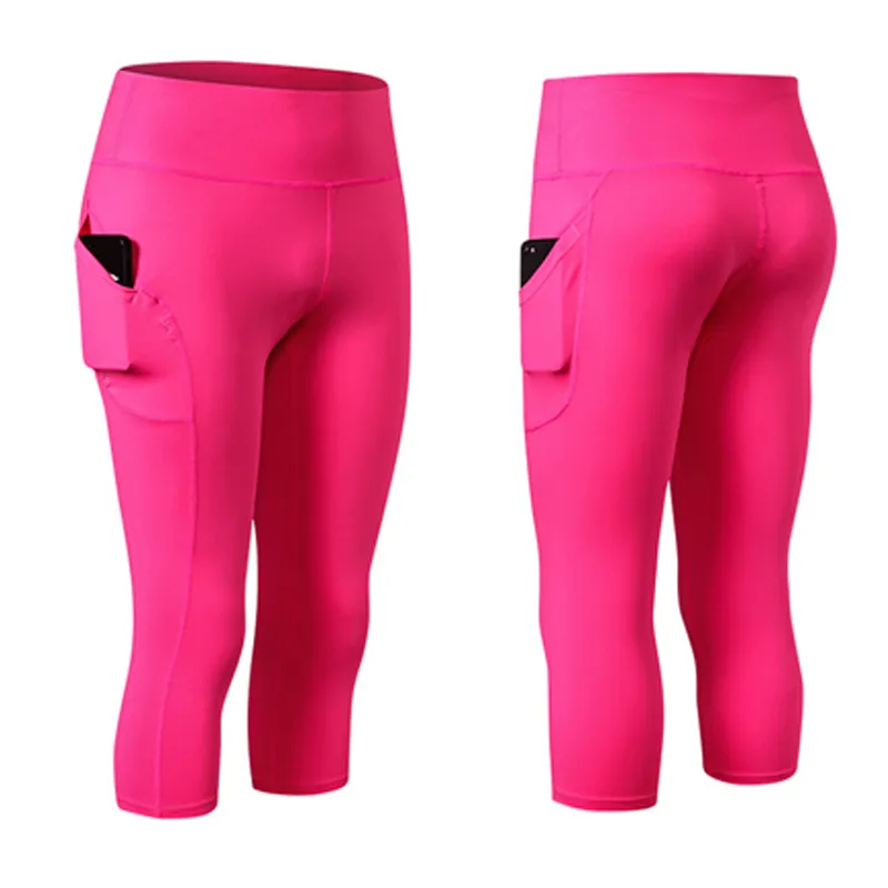 Women Capri For Sport High Slim Waist Pocket Leggings 3/4 Yoga Compression  Running Tights Gym Pants Fitness Clothing Sportswear