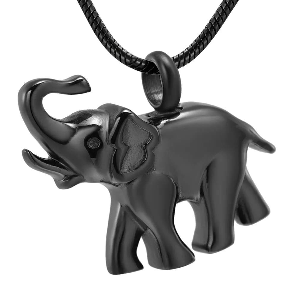 LKJ9743 أسود اللون الفيل شكل مع المسمار عقد رماد تذكارية المنجد الحيوانات الأليفة حرق مجوهرات للحيوانات رماد تذكار