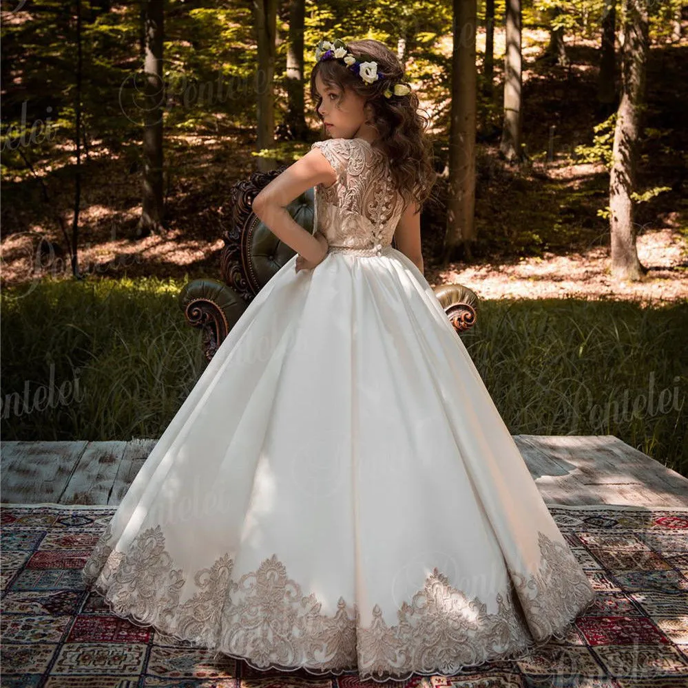 Flower Girl Dress V Neck Beaded Sleeveless Handmade Flower Birthday Gown Fabulous Sea Green Tulle Fluffy Girls Pageant Dres