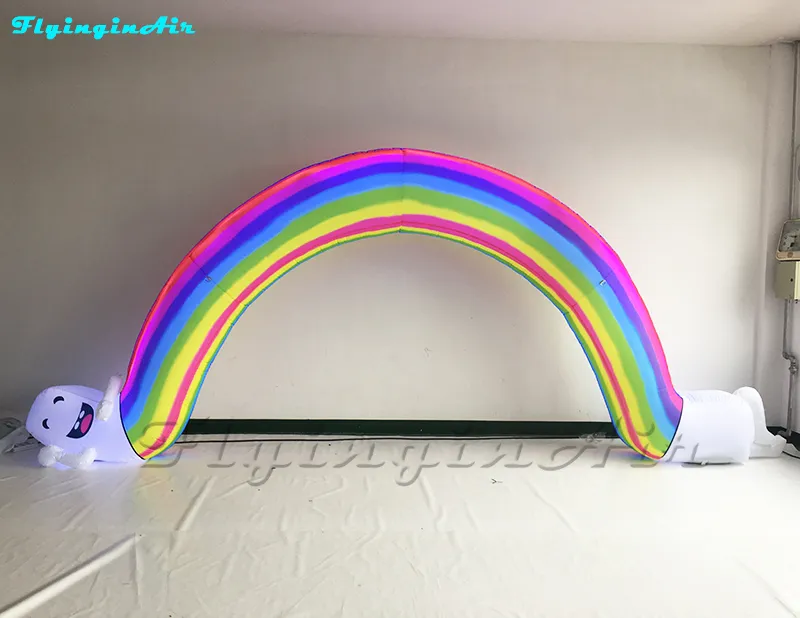 8m inflável arco colorido com bonecos de neve soprar arco-íris arqueado porta com luzes para crianças Park