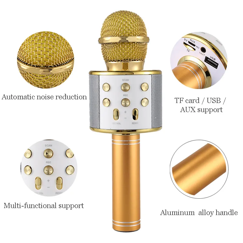 Microphone karaoké Bluetooth avec haut-parleur, réduction du bruit