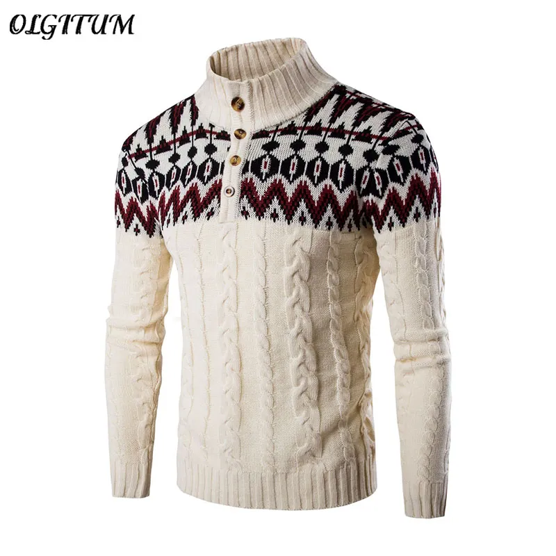 2018 New Autumn and Winter Christmas Snowflake Men Pullover Head Color Matching National Wind Sweater Casual Jacket Male SW1026