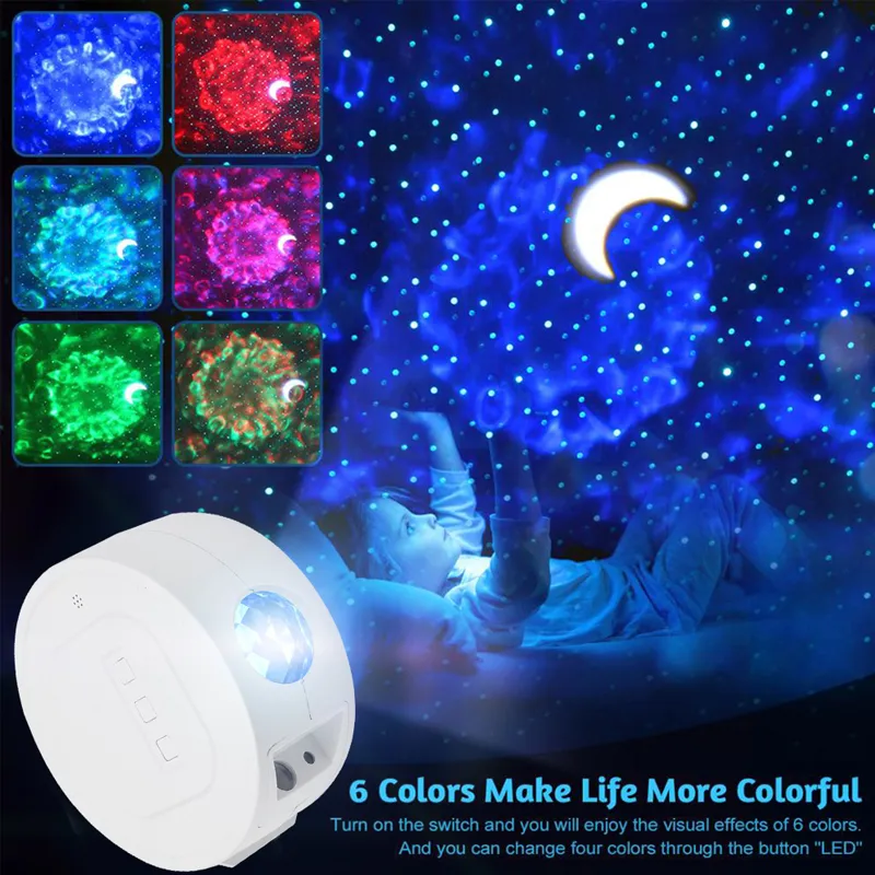 Starry Moon Sky Projector Light Star USB Night Light Sound Активированная музыка Проектирование Океан Развевающие огни Детские Детские Ночные Лампы