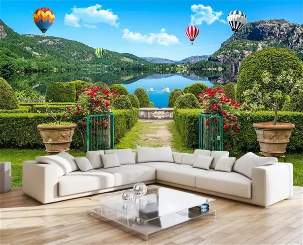 Wholesale 3d Wallpaper Garden Greenway Road Huamen Great Lakes 3D Mural  Digital Printing HD Decorative Wall paper Beautiful Wallpaper