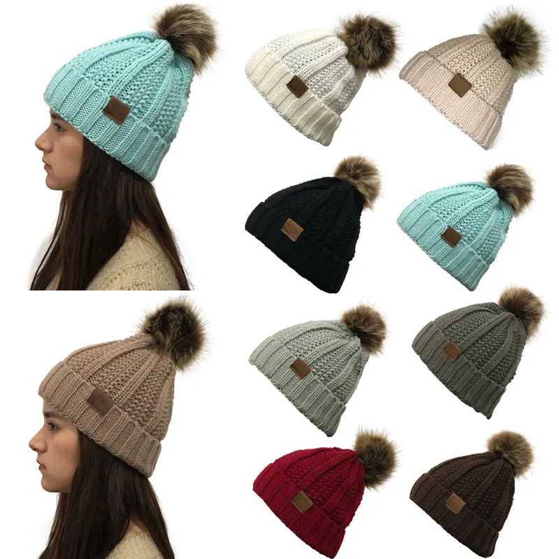 9 farbe Winter Frauen Gestrickte Hut Warme Pom Pom bunte Wolle Hut Damen Schädel Beanie Feste Weibliche Outdoor Caps YD0331