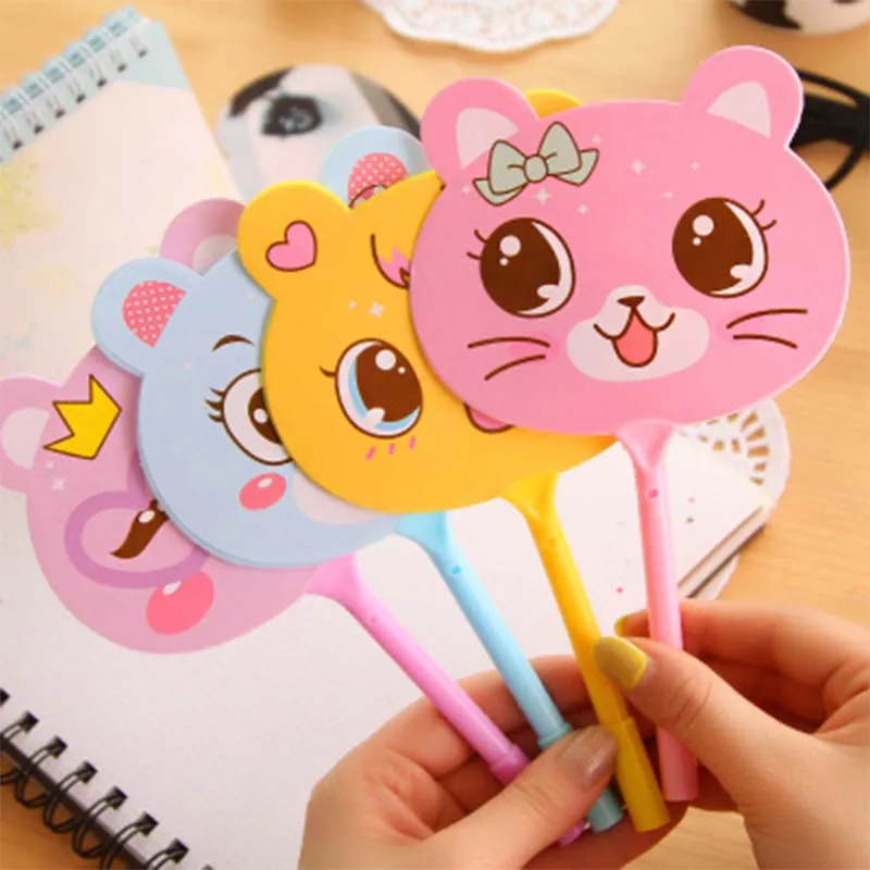 Stylo à bille en forme d'éventail d'animaux, dessin animé pour enfants, cadeau mignon, papeterie créative, ours à nœud, stylo d'écriture, capuchon, stylo à bille 57