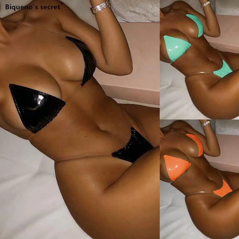 Glanzende zwarte micro zwempak vrouwelijk sexy verband heldere riem bikini 2019 push up zwemmedewerker vrouwen string bad suit maillot de bain