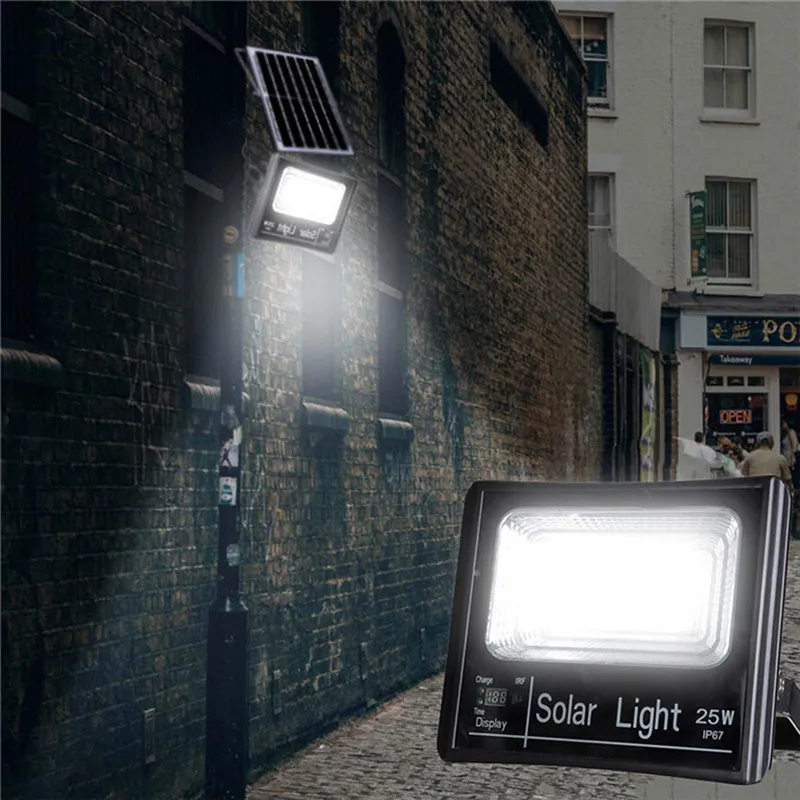 Solar Flood Lights Outdoor LED Dusk to Dawn Lumens Super Bright Waterproof Security Light with Remote pole lighting