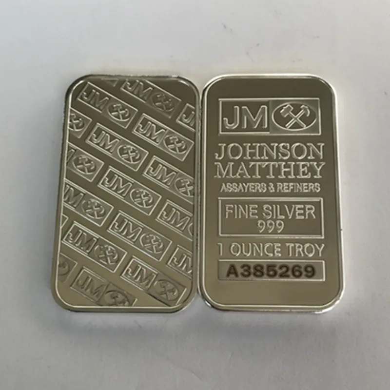 Non Magnetic Amerian coin JM Johnson matthey 1 oz Pure 24K real Gold silver Plated Bullion Bar with different serial number