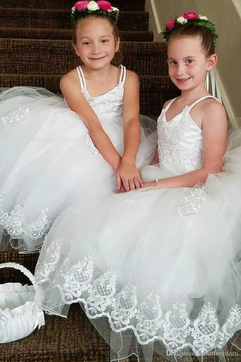 Cute Ball Gown Organza Flower Girls Dresses With Beads Sash Sleeveless Spaghetti Straps Tiers Ruffles Girls Pageant Dresses Custom Made