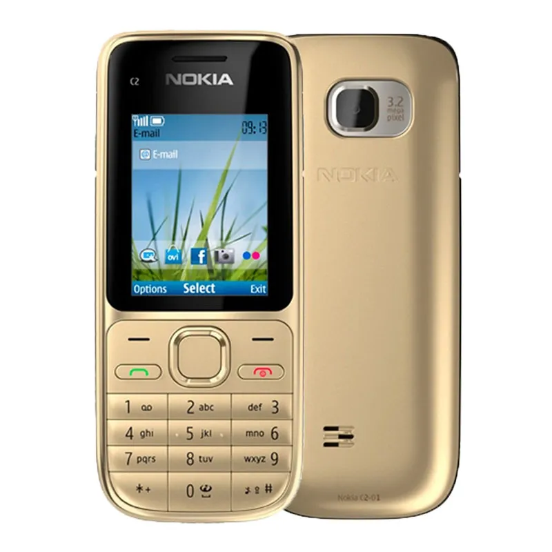 Refurbished Original Nokia C2-01 Unlocked Cell Phone 2.0inch Screen 3.2MP Camera Bar 2G GSM 3G WCDMA