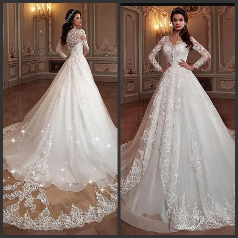Elegant Organza A-Line Wedding Dress with V-Neck Lace Appliques and Long  Illusion Sleeves from Dhgate A-Line Wedding Dresses - price 271.36