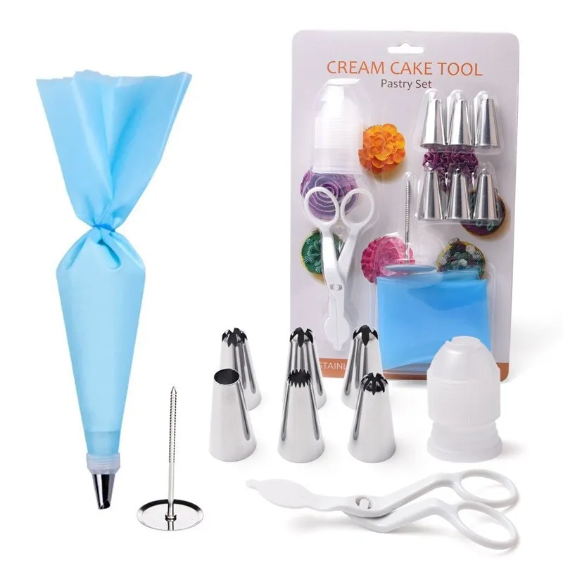 10 stks / set nozzle set icing piping crème gebak tas roestvrij stalen buizen pijpje pijpje Nail set cake decorating tool