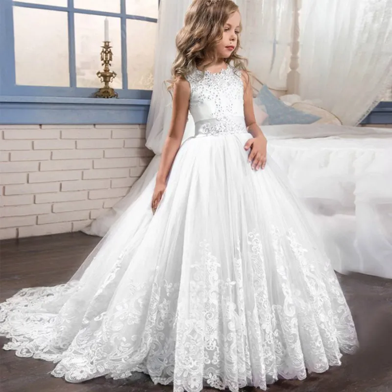 Vestidos blancos de encaje de princesa para niñas, trajes de fiesta de  algodón de manga corta, Disfraces para niños de 4, 6, 8, 10 y 12 años -  AliExpress