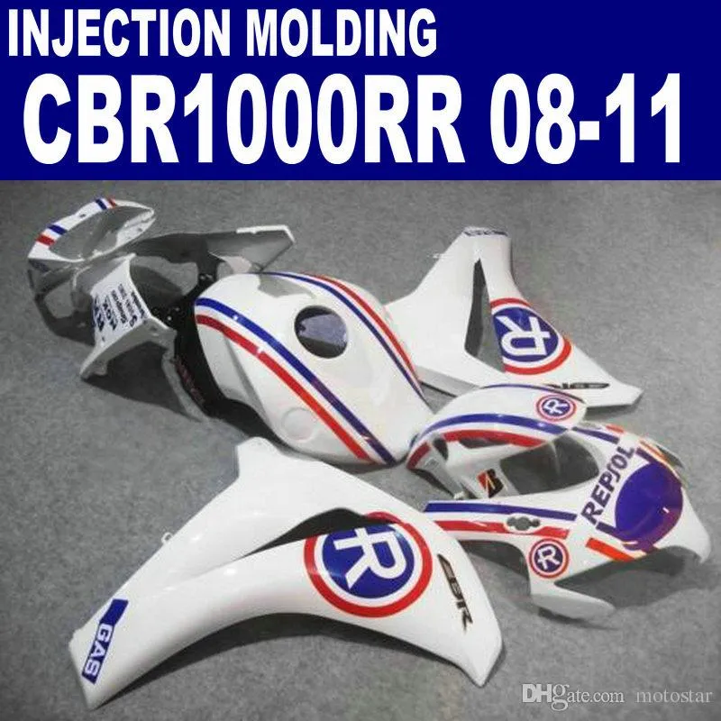 Injektion OEM Bodywork Set för Honda CBR1000RR 2008-2011 Fairings CBR 1000 RR White Blue Repsol Custom Fairing Kit 08 09 10 11 # U52