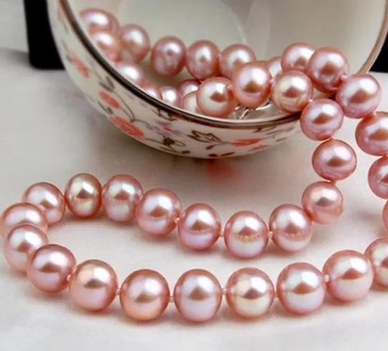 Collana di perle di lavanda rotonda del Mare del Sud da 9-10 mm Accessori in oro 14k da 18 pollici