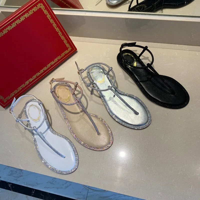 Summer classic rc T strap sandals Bow Flat shoes women designer sandals 2020 fashion luxury designer flip flops women sandal with pearls