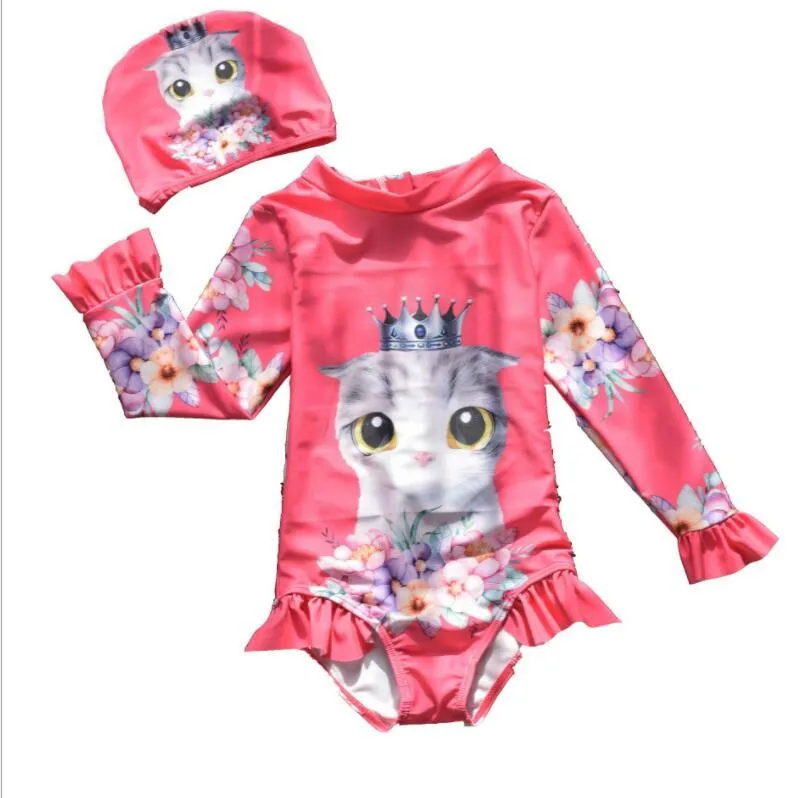Costume da bagno da bambina, 2 pezzi, a maniche lunghe
