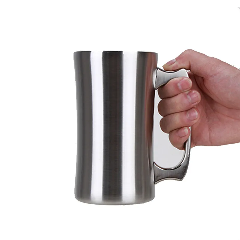 Tasse 560ml Chope à Bière Inox 450ml - Double Paroi - Poignée Aluminium - Design Antidérapant Tasse Bière 560ml