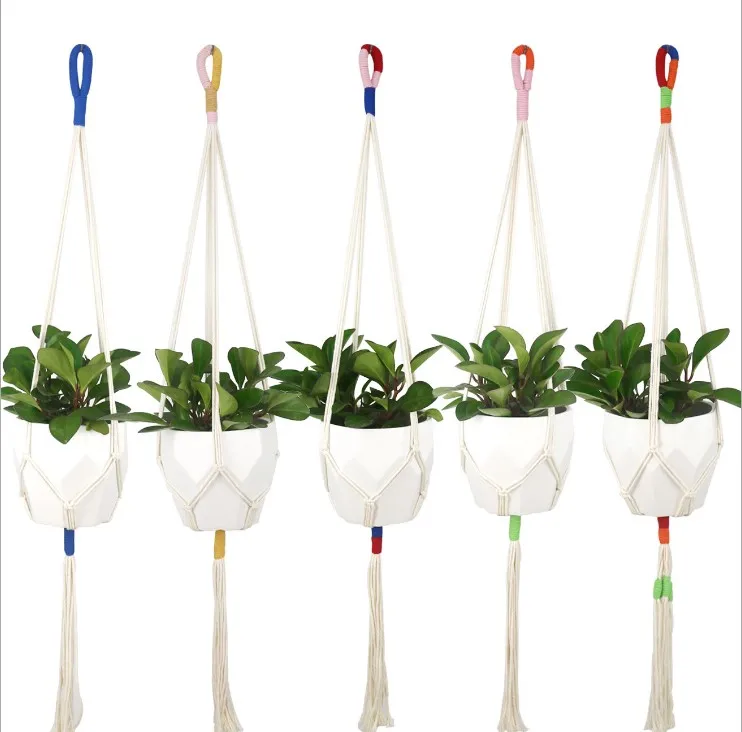 Cabide para plantas de macramê interno ao ar livre pendurado plantador vaso suporte para cesta cor juta corda vaso de jardim decoração para casa