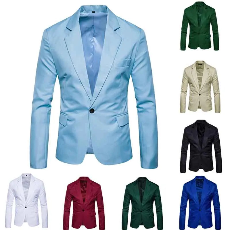 Wholesale-Casual Mens Suit Solid One Button Men Red Blazer Outdoors Slim Fit Jacket Man Long Sleeve 8 Candy Color Suits Plus Size M-XXXL