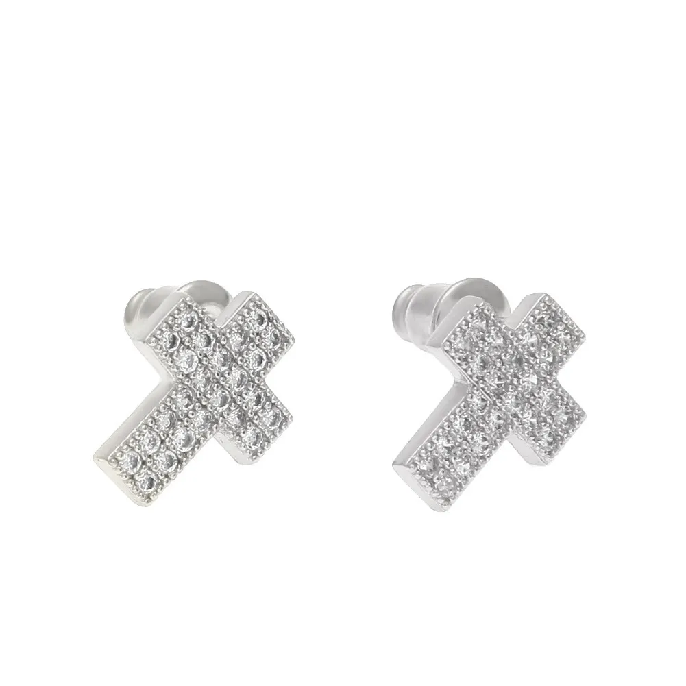 Nowi faceci 18 -karatowe złote męscy Blingbling Diamond Cross Cross Studs Męs