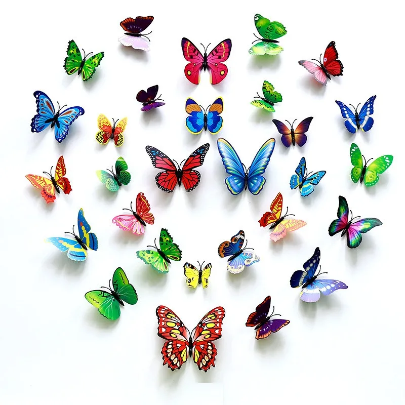 12Pcs/lot 3d Colorful Butterfly for Kids Room Living Room Wall Stickers  Home Decor DIY 3d