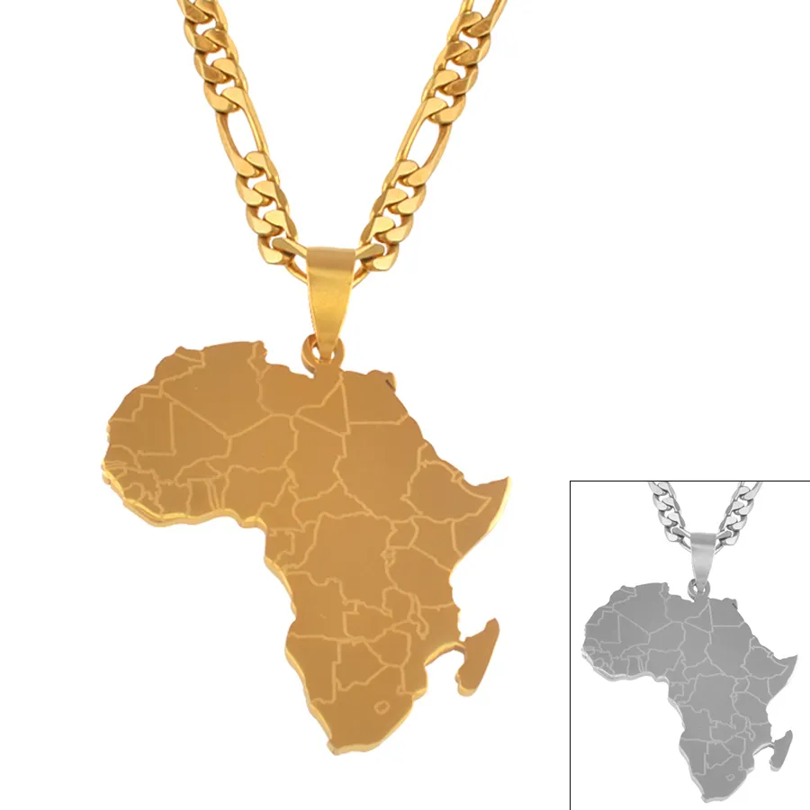 Hip-Hop-Stil Afrika Anhänger Halsketten Goldfarbe Schmuck für Frauen Männer Afrikanische Karten Schmuckgeschenke #043821