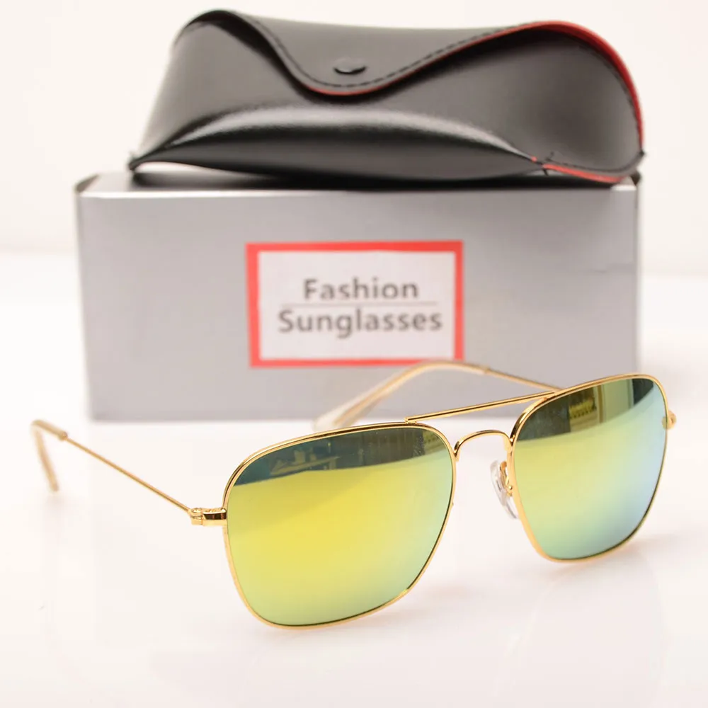 New mens sunglasses glass lens Brand Designer sun glasses Color lens Mirror sunglasses womens glasses ray design sun glasses with case