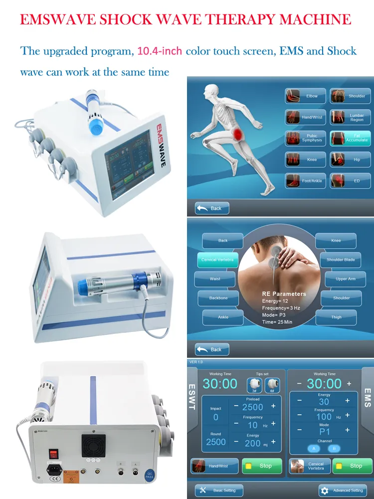 5 transmitters 2,000,000 shots portable shockwave shock wave therapy ED treatment joints pain relief muscle stimulation machine EMSWAVE