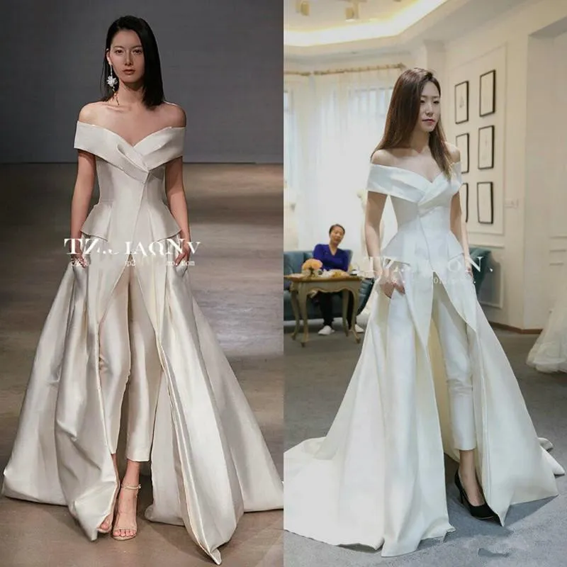 2019 hors paule v tement combinaison de mariage avec train sur mesure faire Vestidos Festa femmes mode robe de mari e de mari e Zuhair murad