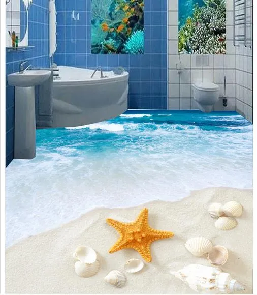 Decorative 3D Bathroom Floor Tile Beach Wallpaper For Bathrooms ...