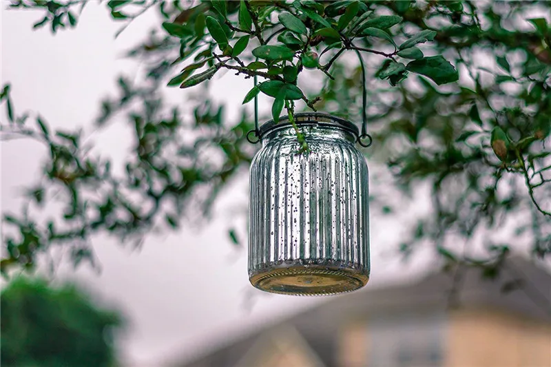 Luces solares para tarros de cristal de mercurio, paquete de 2 lámparas de mesa plateadas para colgar en interiores y exteriores, para patio, jardín, césped, decoración de pared