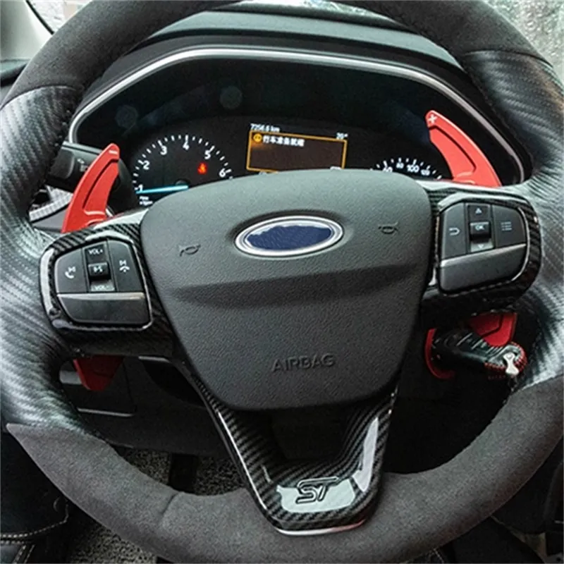 Pour Ford Fiesta MK8 2017 2018 Focus MK4 ST 2019 2020 garnitures de couverture de volant ABS Fiber de carbone Stlye autocollants accessoires de voiture