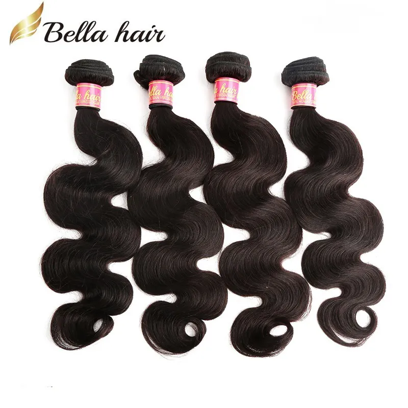 100% индийские человеческие волосы наращивание волос натуральный цвет кузова 4 шт. / Лот Mix Длина 8 ~ 30 дюймов Weaves Bellahair