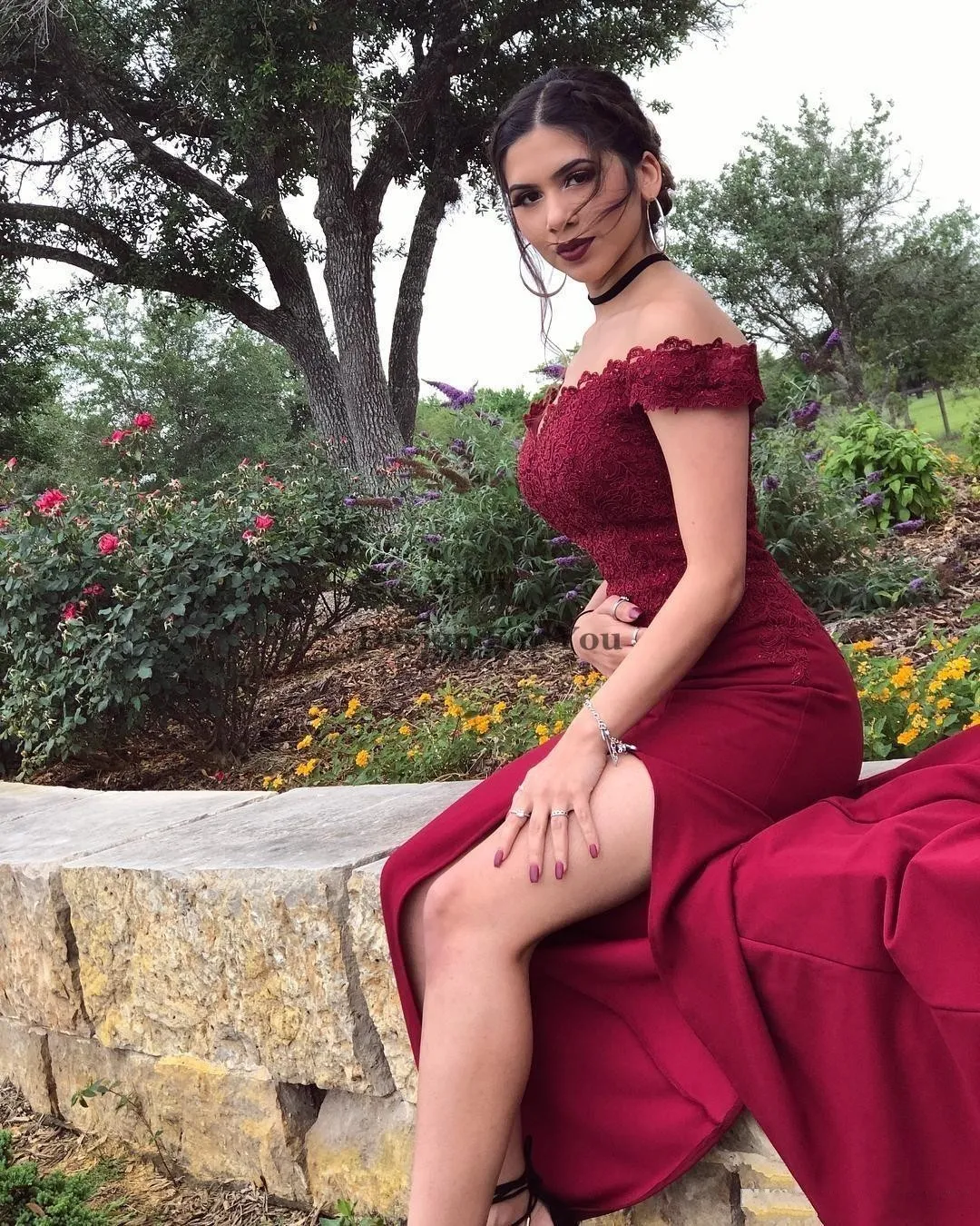 Burgundy Lace Mermaid Maroon Bridesmaid Dresses Long With Side
