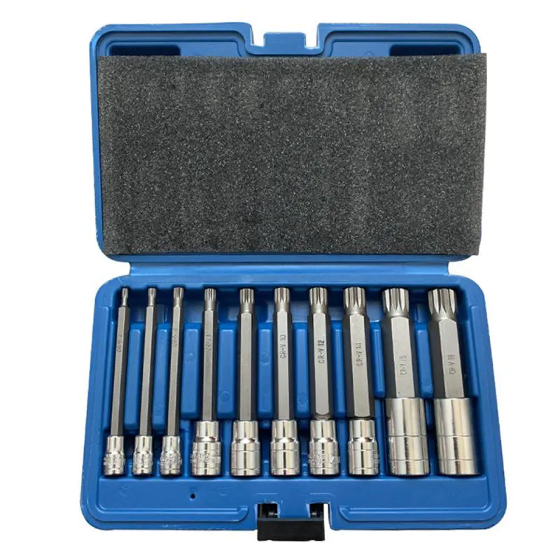 10Pcs/Set Car Repair Tool Triple Square Spline Bit Socket Set M type 1/2 3/8 1/4 Tamper Proof Long Reach Auto Hand-held Disassembly Tools