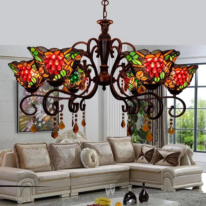 American pastoral grape lamps European creative living room chandelier multi-head lamp art glass crystal eight head decorative light