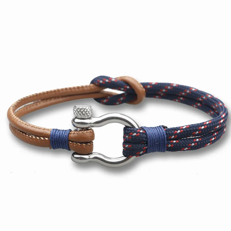 Fashion Parachute cord Survival Leather Bracelet Men Women High Quality Fashion Jewelry Stainless Steel Shackle Buckle Bracelets