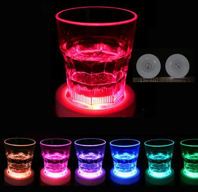 LED-sticker Coaster Discs Lights Wine Liquor Fles Clear Glass Cup Coaster met 3M Sticker voor Party Wedding Occassen Verjaardagsdecoratie