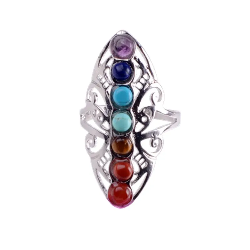 Seven Chakra Gemstone Ring Healing Adjustable Thumb Aura Gem Ring