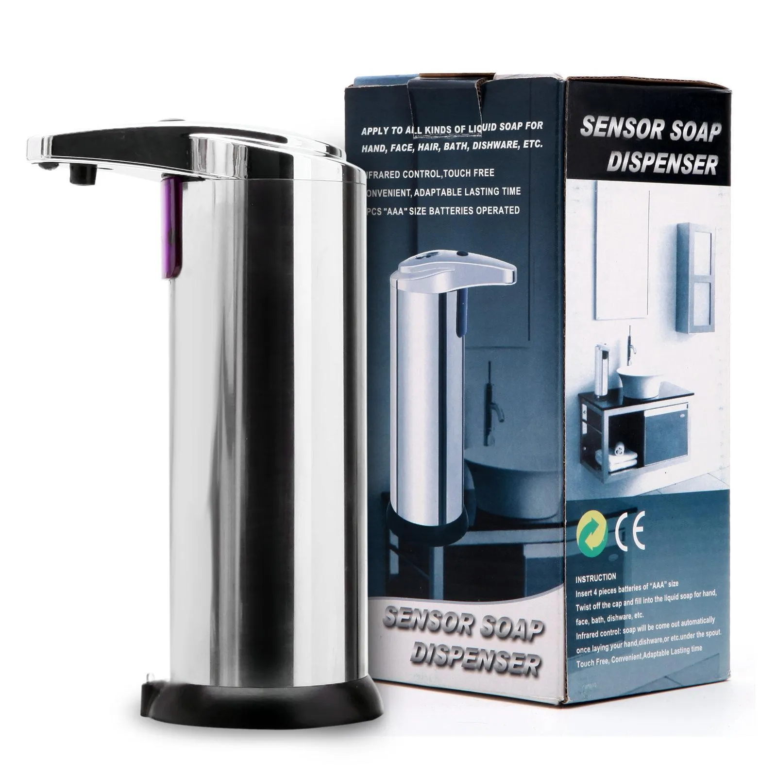 Distributeur de savon à capteur automatique en acier inoxydable, Machine à laver mains libres, Portable, activé par le mouvement, avec support, 280ml