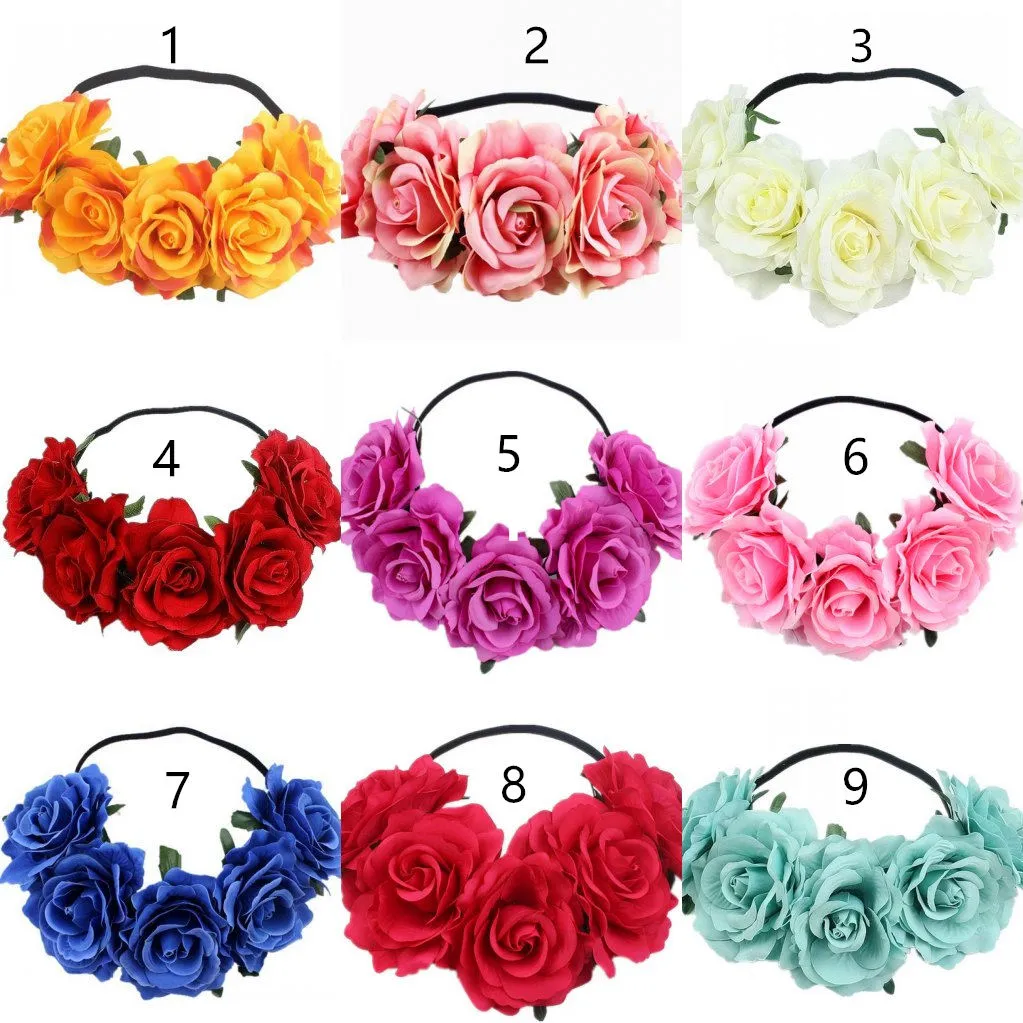 Bohemian Terylene Flower Crown Headband Garland Julfestival Bröllop Brud Bridesmaid Hair Wreath Boho Floral Headdress Headpiece