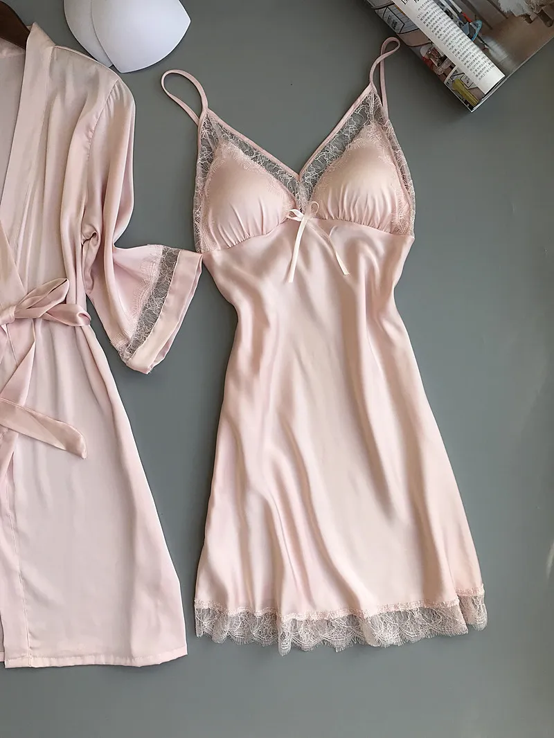 Womens Sleepwear Sexy Lace Silk Robe & Gown Set... From Pu05, $18.35 |  DHgate.Com