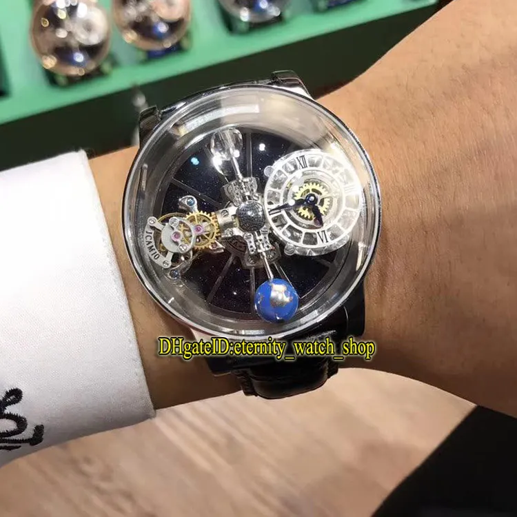 Statische versie EPIC X CHRONO CR7 astronomische tourbillon skelet aventurijn wijzerplaat Zwitsers quartz herenhorloge zilverkleurige kast blauwe band 296c