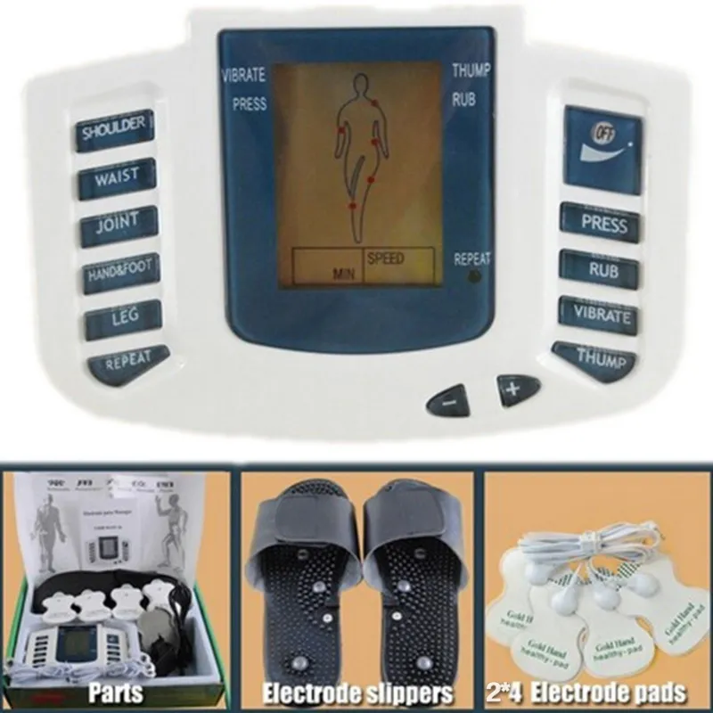 JR-309 Russian button Electroestimulador Muscular Body Relax Muscle Massager Pulse Tens Acupuncture Therapy Slipper+8 Pads+box