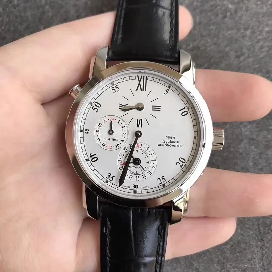 39MM multi-fonction hommes montre saphir cristal affaires montre-bracelet étanche automatique 42005 double régulateur de temps montres décontractées cadeau d'anniversaire