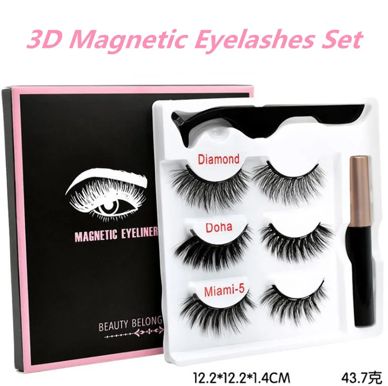 Anlänt Försäljning Magnetisk Falsk Eyelash Eyeliner Set 3 Pare Of Eye Lashes Liner Tweezer Gratis Ship 10